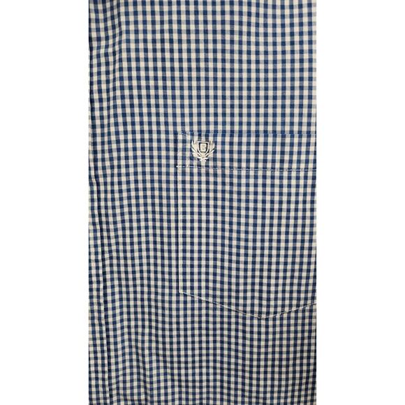 CHAPS Easy Care Mens XXL Blue Checkers Button Up Cotton Blend Shirt Short Sleeve - Picture 3 of 4